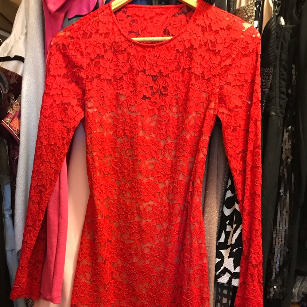 Express Red Lace Open Back Dress